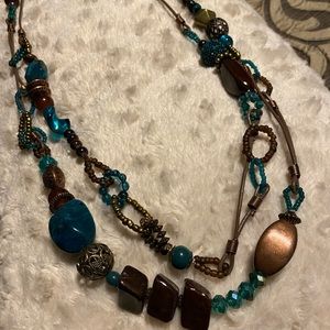 Treska brown/turquoise long double strand necklace